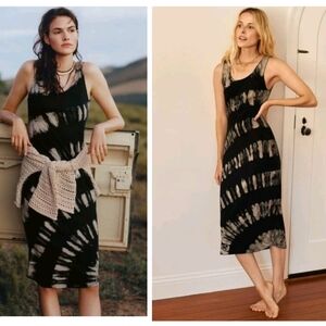 Saturday Sunday By Anthropologie Black Tie-Dye Midi Cotton Blend Dress Sz XL
